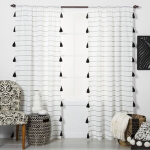 Elegant Black and White Tassel Curtains - NWOT